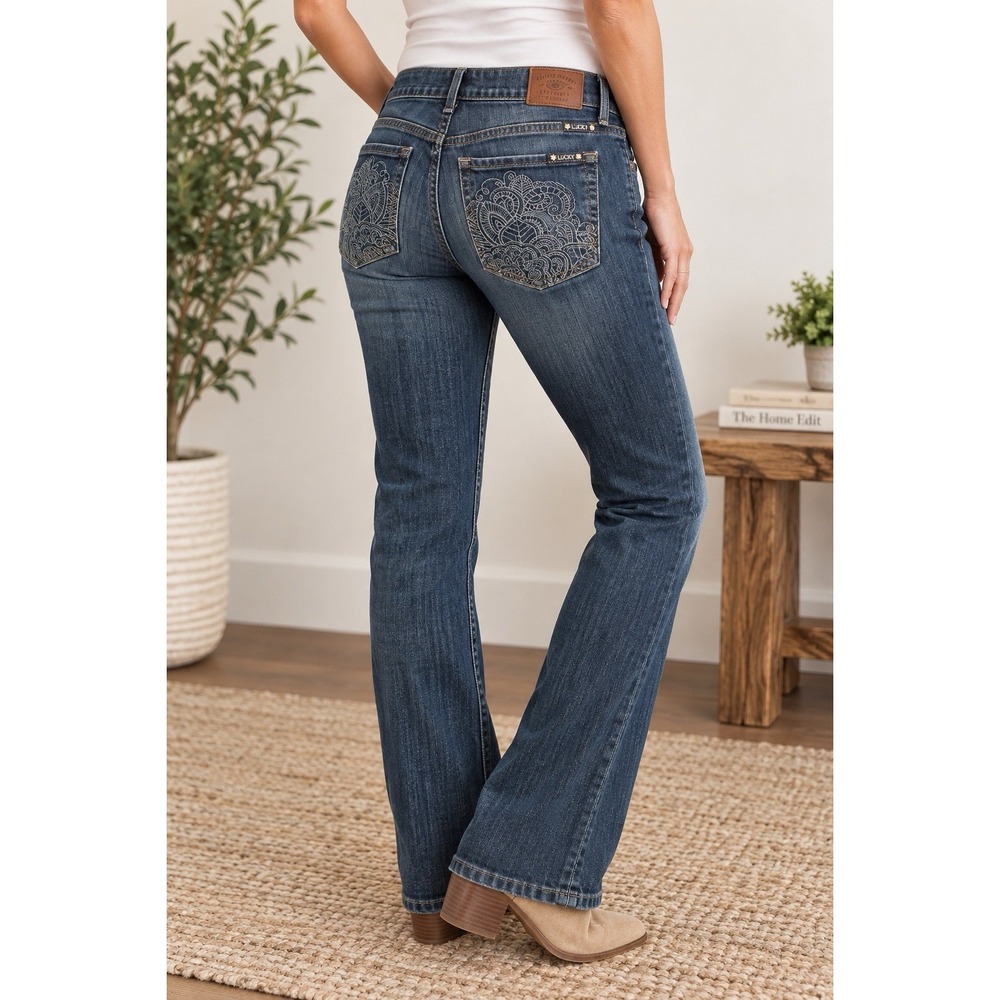 Lucky Brand Sweet N Low Jeans 4/27 Embroidered Pockets Bootcut Y2K Low Rise